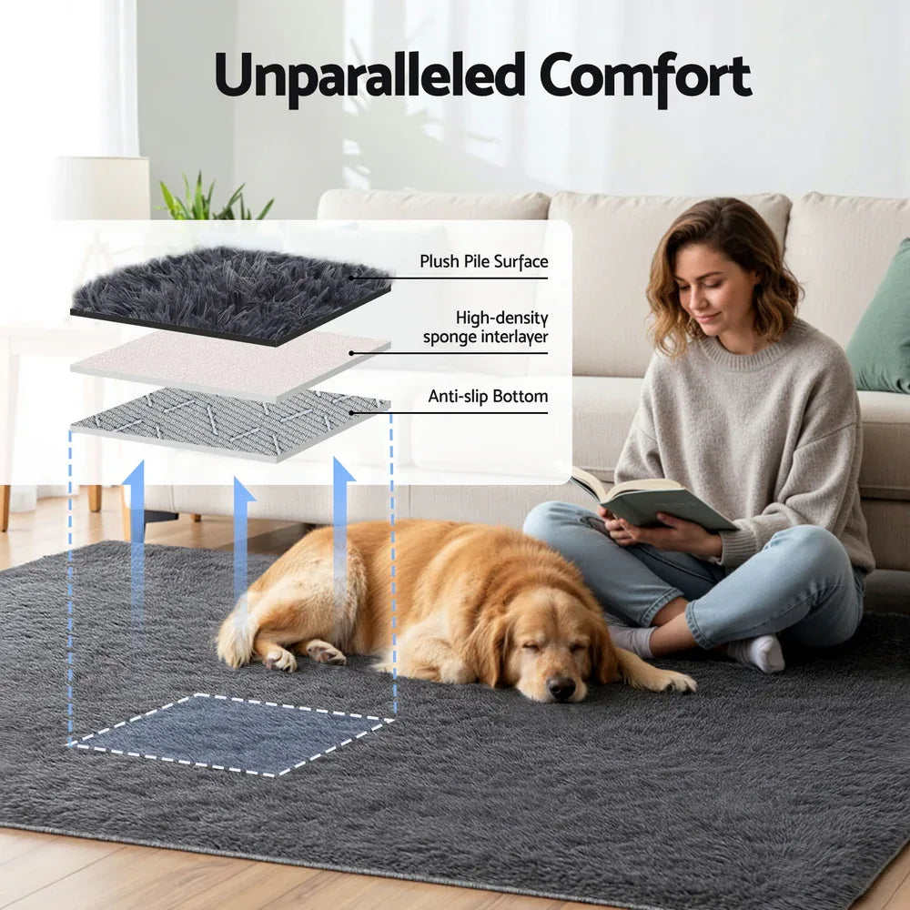 Artiss Floor Rug 160x230cm Plush Area Shaggy Rug Living Room Bedroom Carpet Grey - Mekamart Australia