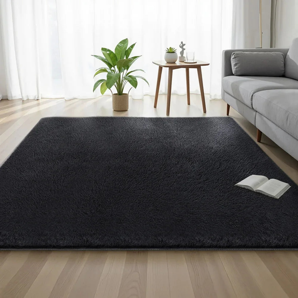 Artiss Floor Rug 200x230cm Plush Area Shaggy Rug Living Room Bedroom Carpet Black - Mekamart Australia