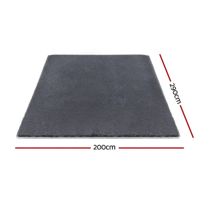 Artiss Floor Rug 200x290cm Plush Area Shaggy Rug Living Room Bedroom Carpet Grey - Mekamart Australia