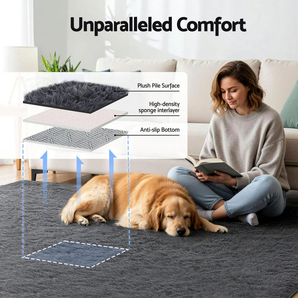 Artiss Floor Rug 200x290cm Plush Area Shaggy Rug Living Room Bedroom Carpet Grey - Mekamart Australia
