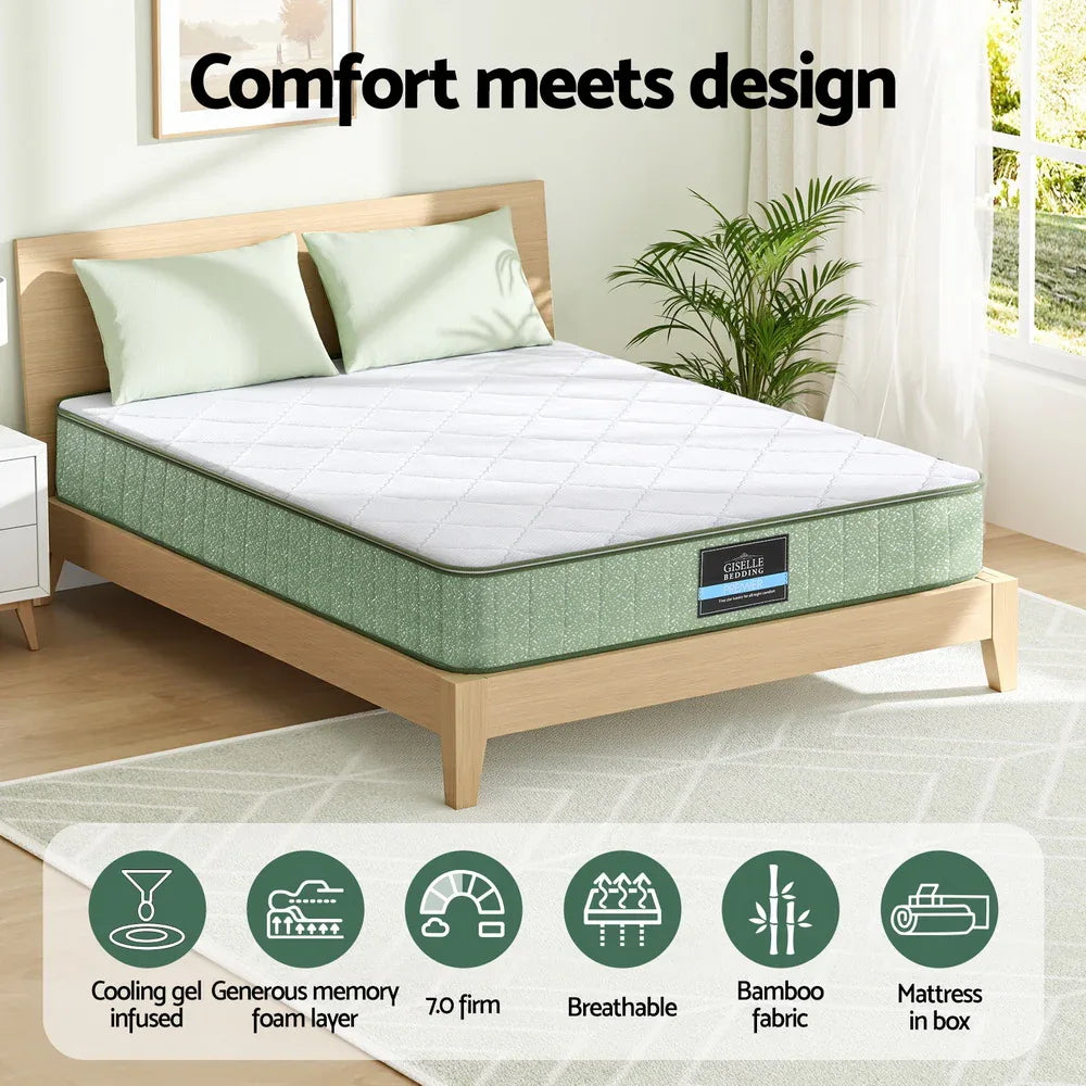 Giselle 25cm Memory Foam Mattress Dual Layer Zipper Cover Cool Charcoal Foam Mattresses Double - Mekamart Australia