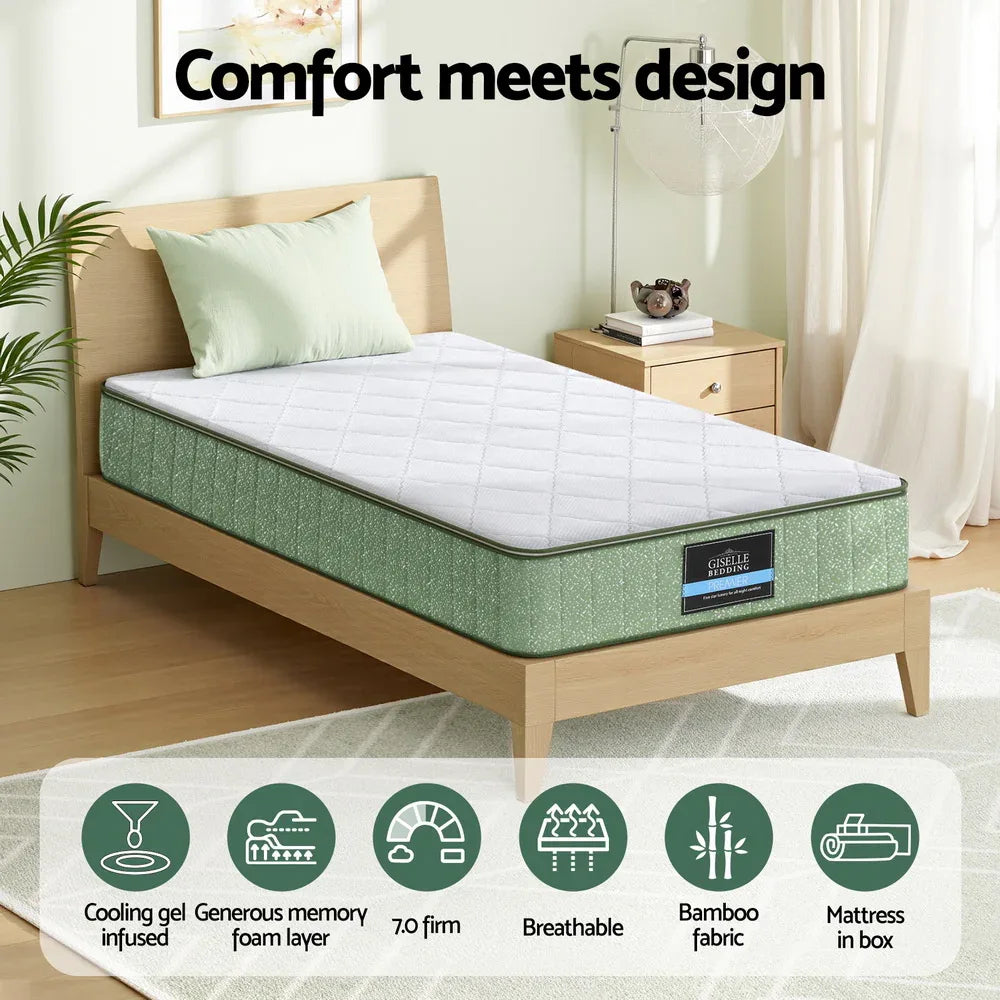 Giselle 25cm Memory Foam Mattress Dual Layer Zipper Cover Cool Charcoal Foam Mattresses Single - Mekamart Australia