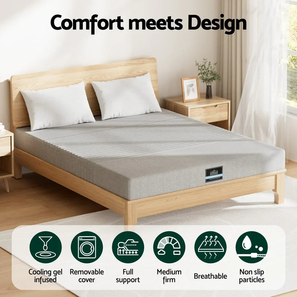 Giselle Bedding Cool Gel Memory Foam Mattress Charcoal 7-Zone Washable Bamboo Cover 15cm Queen - Mekamart Australia