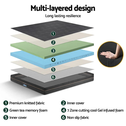 Giselle 18cm Memory Foam Mattress Green Tea Foam Cool Gel Foam Mattresses Queen - Mekamart Australia