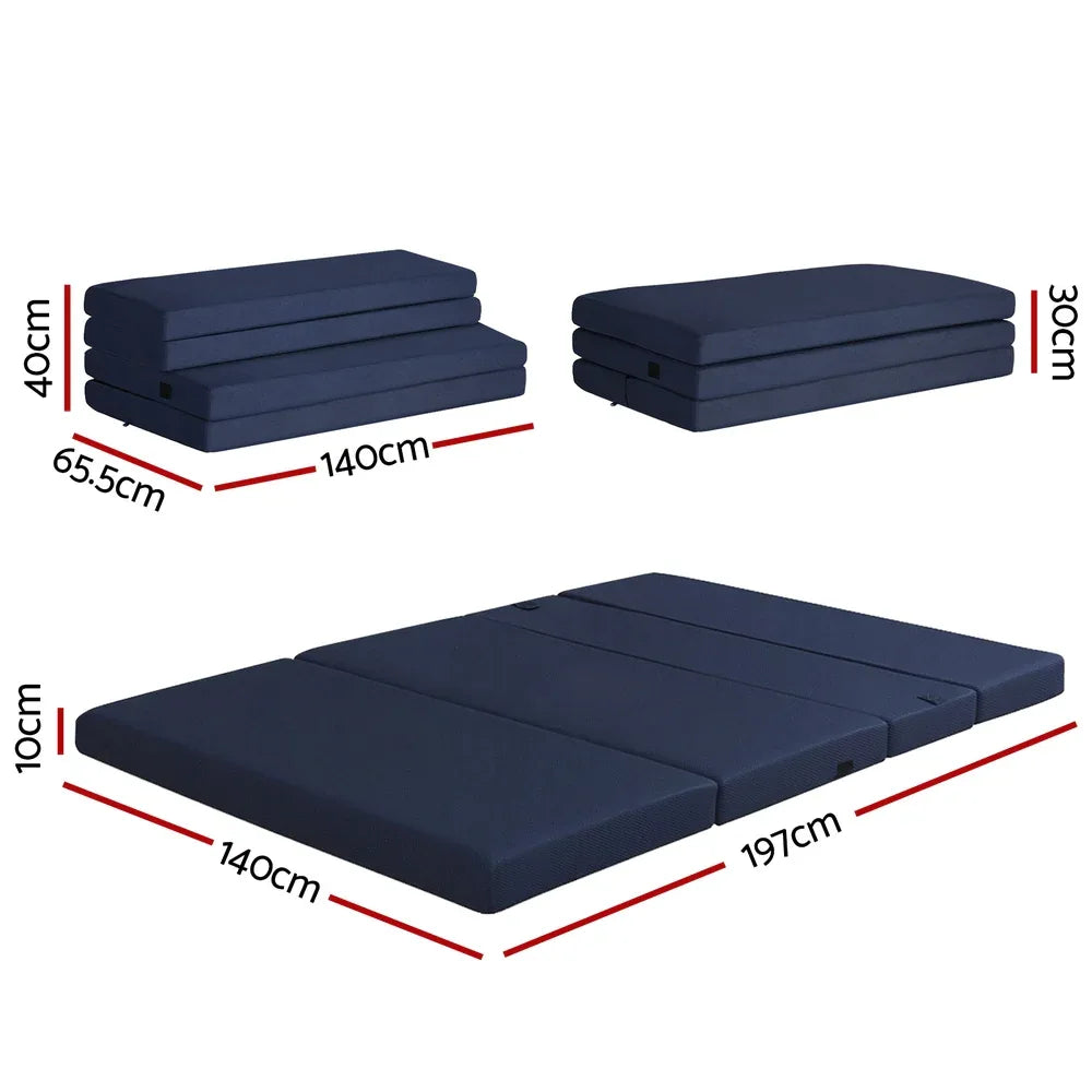 Giselle Foldable Mattress Folding Foam Mattresses Portable Floor Mat Blue Double - Mekamart Australia