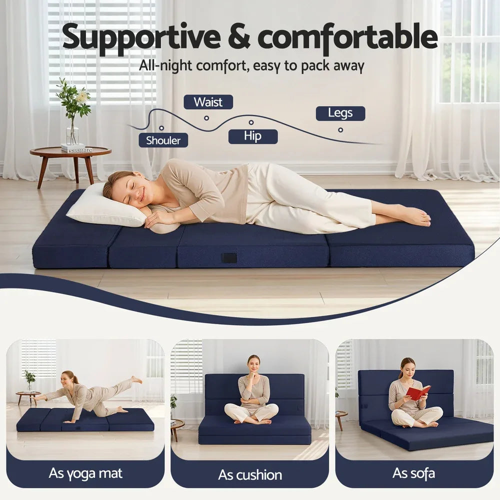 Giselle Foldable Mattress Folding Foam Mattresses Portable Floor Mat Blue Double - Mekamart Australia