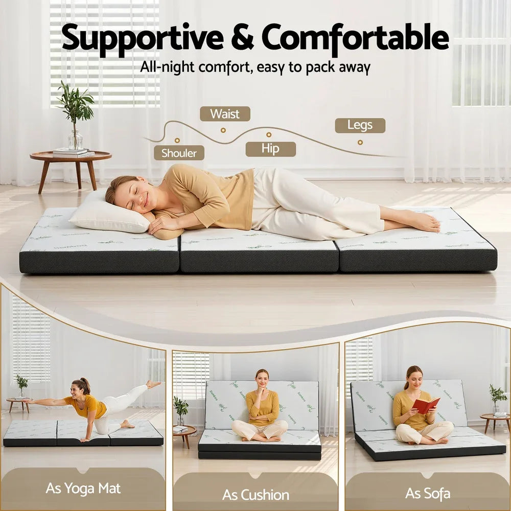 Giselle Foldable Mattress Folding Foam Mattresses Bamboo Queen - Mekamart Australia