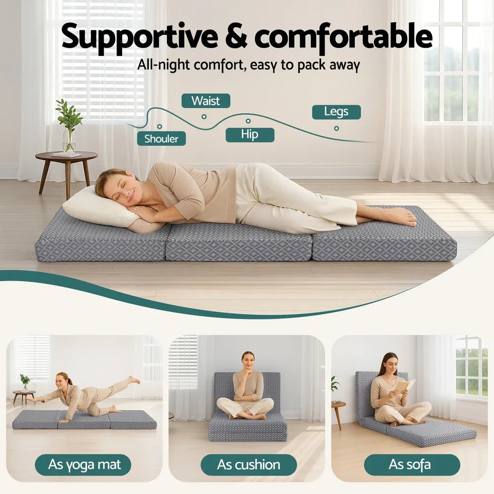 Giselle Foldable Mattress Folding Sofa Bed Trifold Memory Foam Camping Cushion Mat - Mekamart Australia