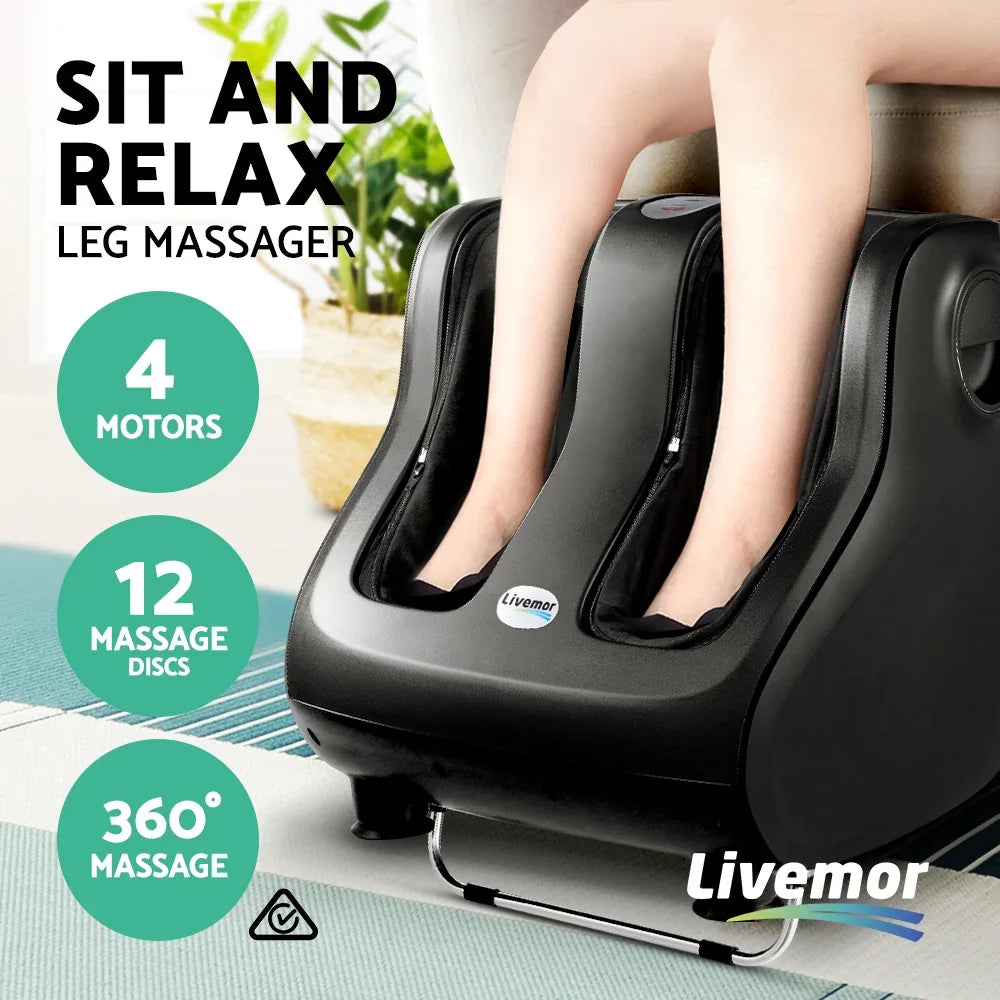Livemor Foot Massager Shiatsu Massagers Electric Roller Calf Leg Kneading Black - Mekamart Australia