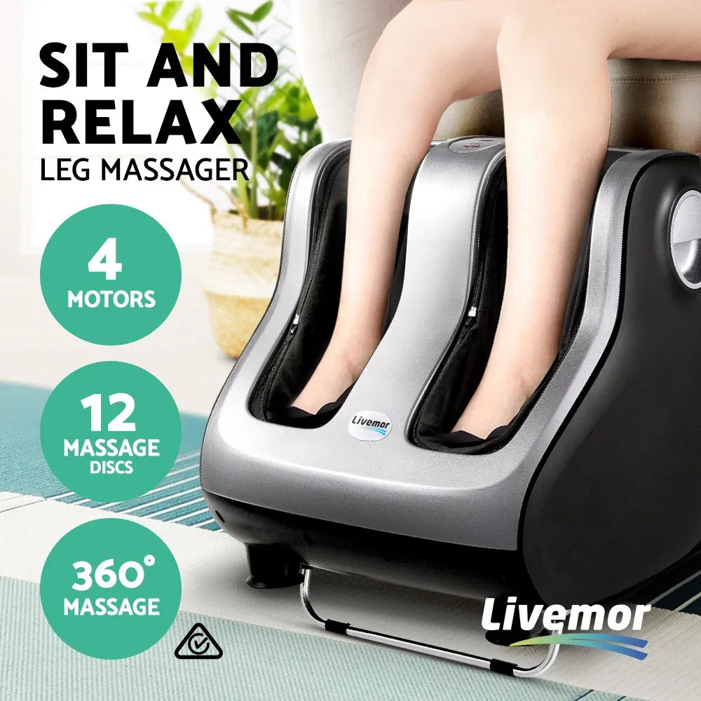 Livemor Foot Massager Shiatsu Massagers Electric Roller Calf Leg Kneading Silver - Mekamart Australia