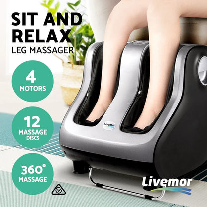 Livemor Foot Massager Shiatsu Massagers Electric Roller Calf Leg Kneading Silver - Mekamart Australia