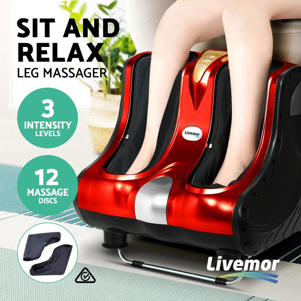 Livemor Foot Massager Massagers Shiatsu Electric Roller Ankle Calf Leg Kneading Red - Mekamart Australia