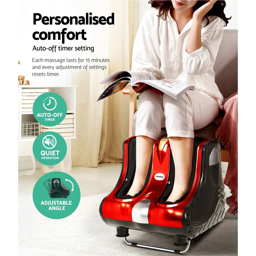 Livemor Foot Massager Massagers Shiatsu Electric Roller Ankle Calf Leg Kneading Red - Mekamart Australia