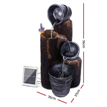 Gardeon Solar Water Feature Cascading Fountain 3-Tier Bucket LED light Bird 76CM - Mekamart Australia