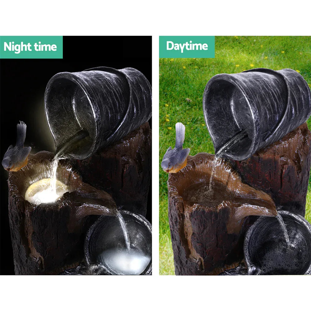 Gardeon Solar Water Feature Cascading Fountain 3-Tier Bucket LED light Bird 76CM - Mekamart Australia