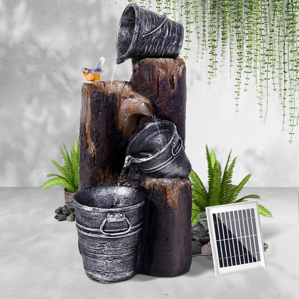 Gardeon Solar Water Feature Cascading Fountain 3-Tier Bucket LED light Bird 76CM - Mekamart Australia
