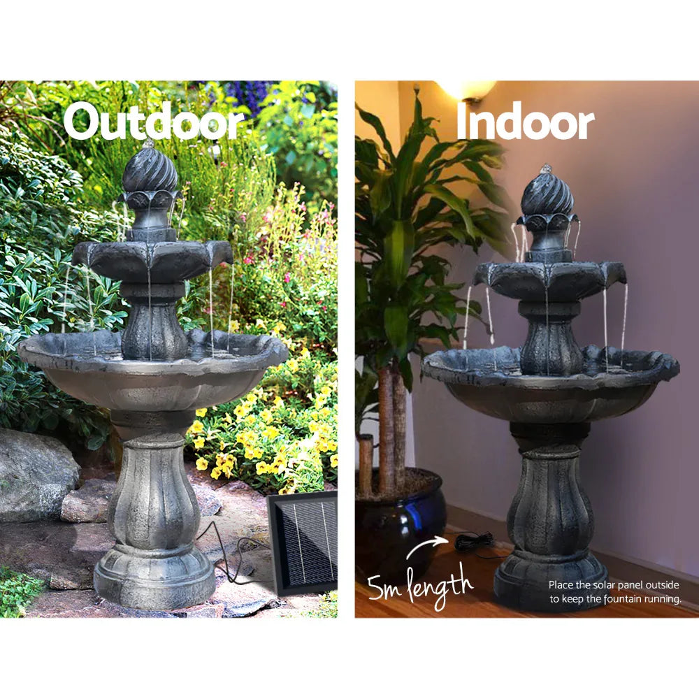 Gardeon Solar Water Feature 3-Tier Fountain with Pump Kit Bird Bath 93CM Black - Mekamart Australia