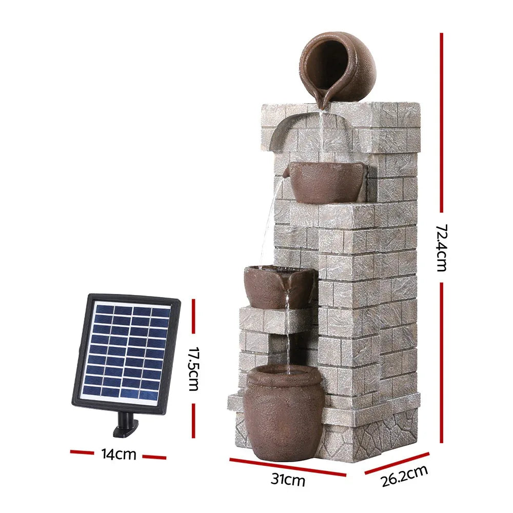 Gardeon Solar Fountain Water Feature Pot Outdoor Indoor 4-Tier Cascading Brown - Mekamart Australia