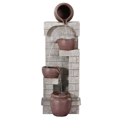 Gardeon Solar Fountain Water Feature Pot Outdoor Indoor 4-Tier Cascading Brown - Mekamart Australia