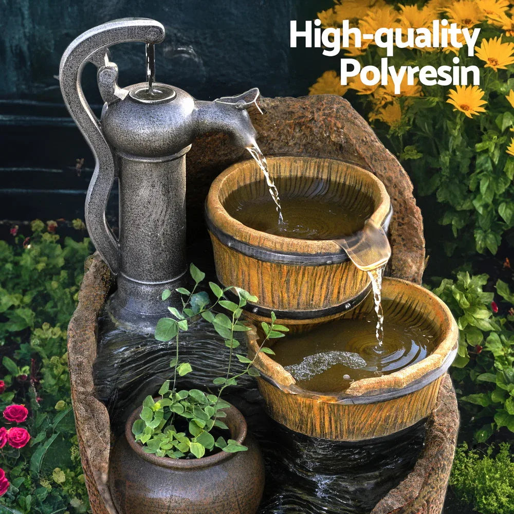 Gardeon Solar Fountain Water Feature Outdoor Cascading Hand Pump Design 80CM - Mekamart Australia