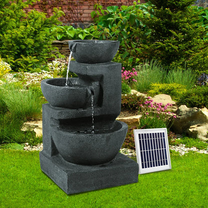 Gardeon Solar Water Feature Cascading Fountain 3-Tier Bowl LED Lights 60CM Blue - Mekamart Australia