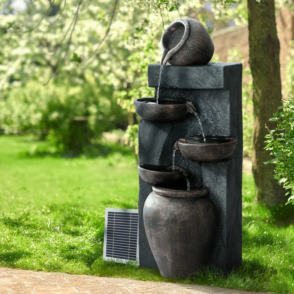 Gardeon Solar Water Feature Cascading Fountain 5 Tiered Bowl Bird Bath 99CM - Mekamart Australia