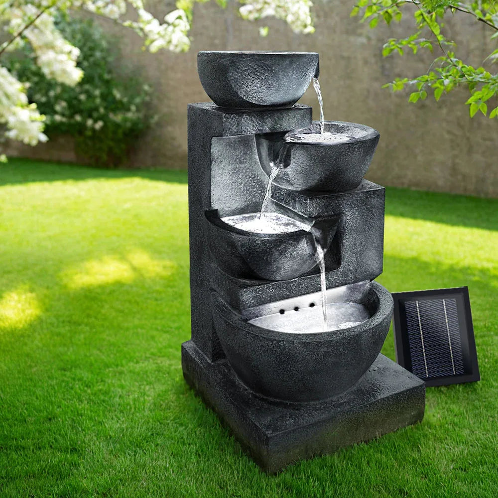 Gardeon Solar Water Feature Cascading Fountain 4-Tier Bowl LED Lights 72CM Blue - Mekamart Australia