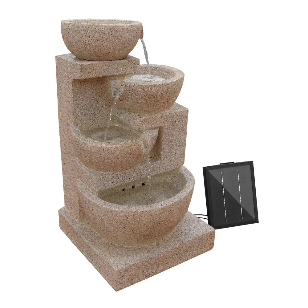 Gardeon Solar Water Feature Cascading Fountain 4-Tier Bowl LED Lights 72CM Sand - Mekamart Australia