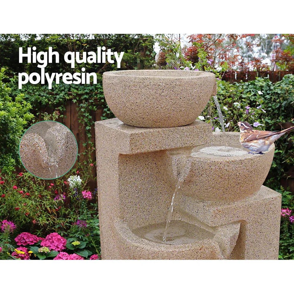 Gardeon Solar Water Feature Cascading Fountain 4-Tier Bowl LED Lights 72CM Sand - Mekamart Australia