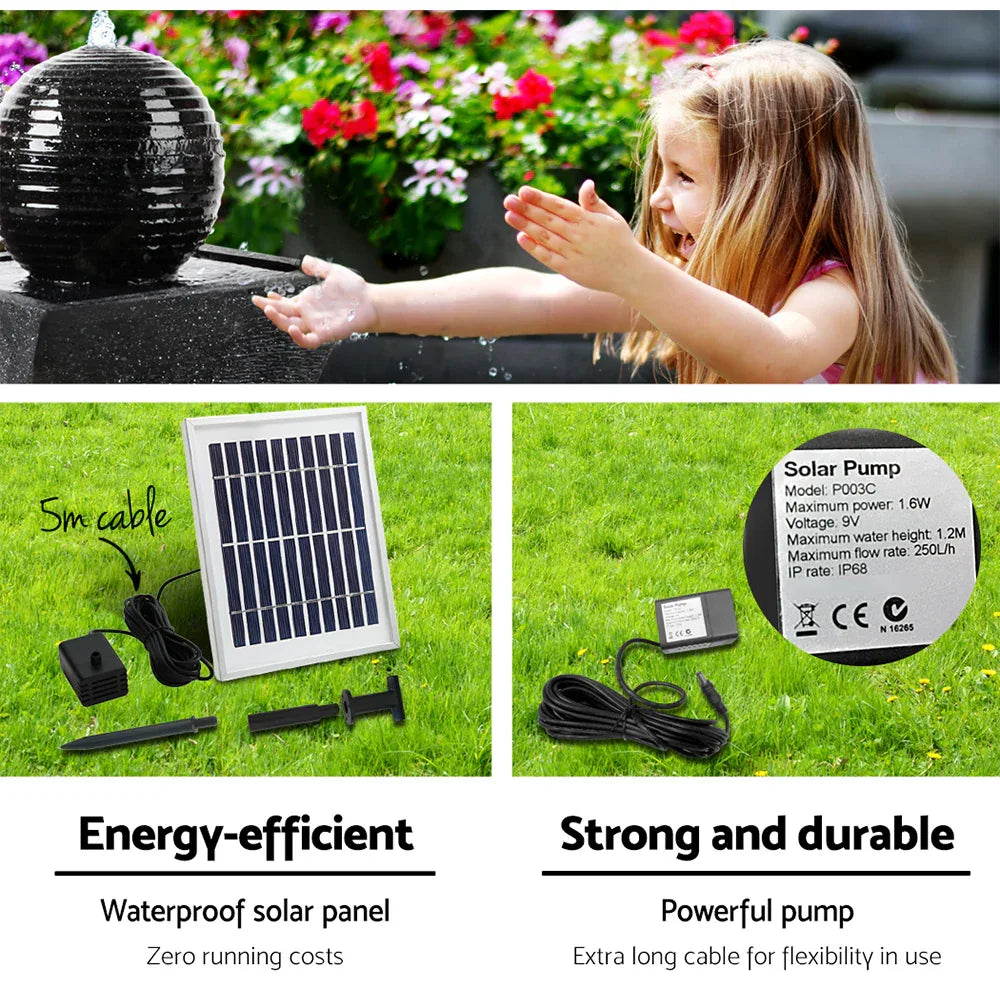 Gardeon Solar Water Feature Twisted Fountain LED Light Bird Bath 85CM Black - Mekamart Australia