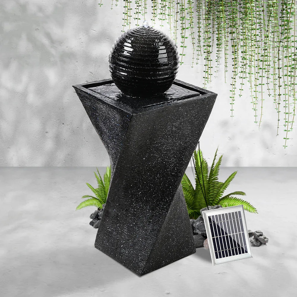 Gardeon Solar Water Feature Twisted Fountain LED Light Bird Bath 85CM Black - Mekamart Australia