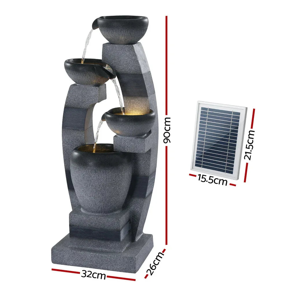 Gardeon Solar Fountain Water Feature Outdoor Fountain Indoor 3-Tier Bowl Cascading Grey - Mekamart Australia