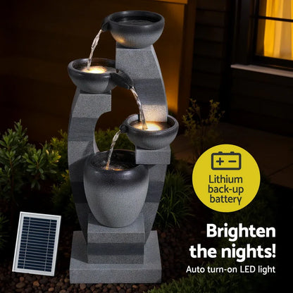 Gardeon Solar Fountain Water Feature Outdoor Fountain Indoor 3-Tier Bowl Cascading Grey - Mekamart Australia
