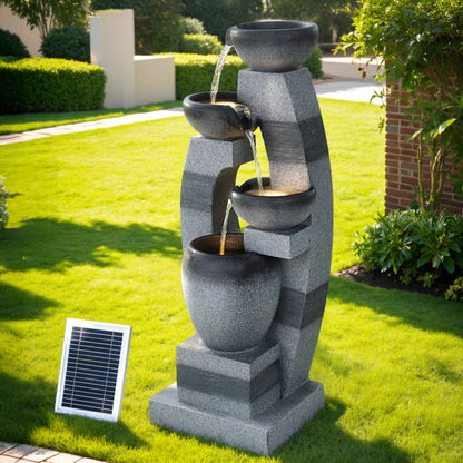 Gardeon Solar Fountain Water Feature Outdoor Fountain Indoor 3-Tier Bowl Cascading Grey - Mekamart Australia