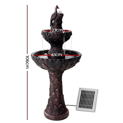 Gardeon Solar Water Feature Tier Fountain with Pump Kit Bird Bath 106CM Peacock - Mekamart Australia