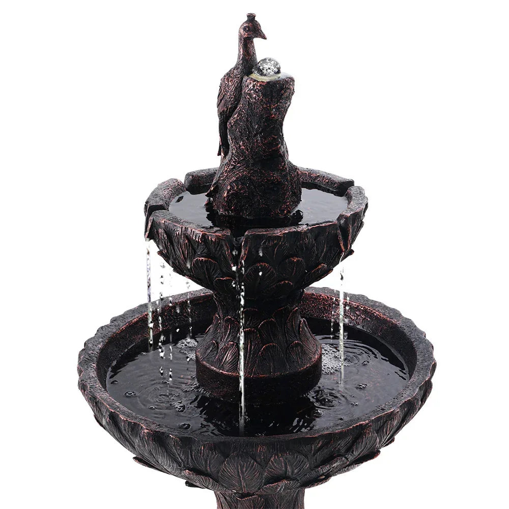 Gardeon Solar Water Feature Tier Fountain with Pump Kit Bird Bath 106CM Peacock - Mekamart Australia