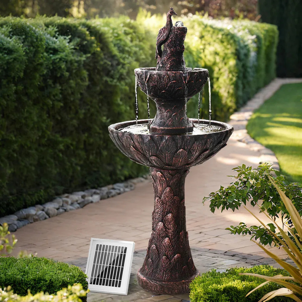 Gardeon Solar Water Feature Tier Fountain with Pump Kit Bird Bath 106CM Peacock - Mekamart Australia