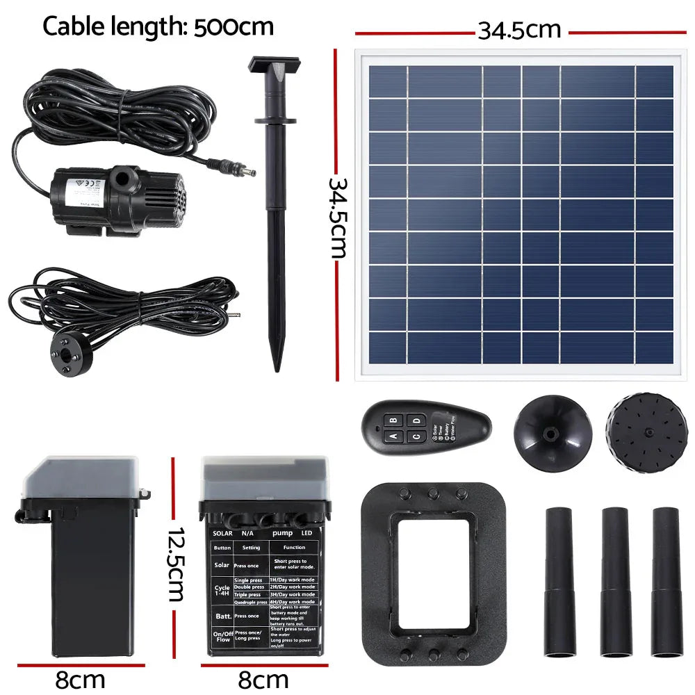 Gardeon Solar Pond Pump with Battery Kit LED Lights 9.8FT - Mekamart Australia