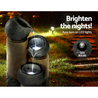Gardeon Solar Water Feature Cascading Fountain 3-Tier Pot LED Lights 76CM Grey - Mekamart Australia