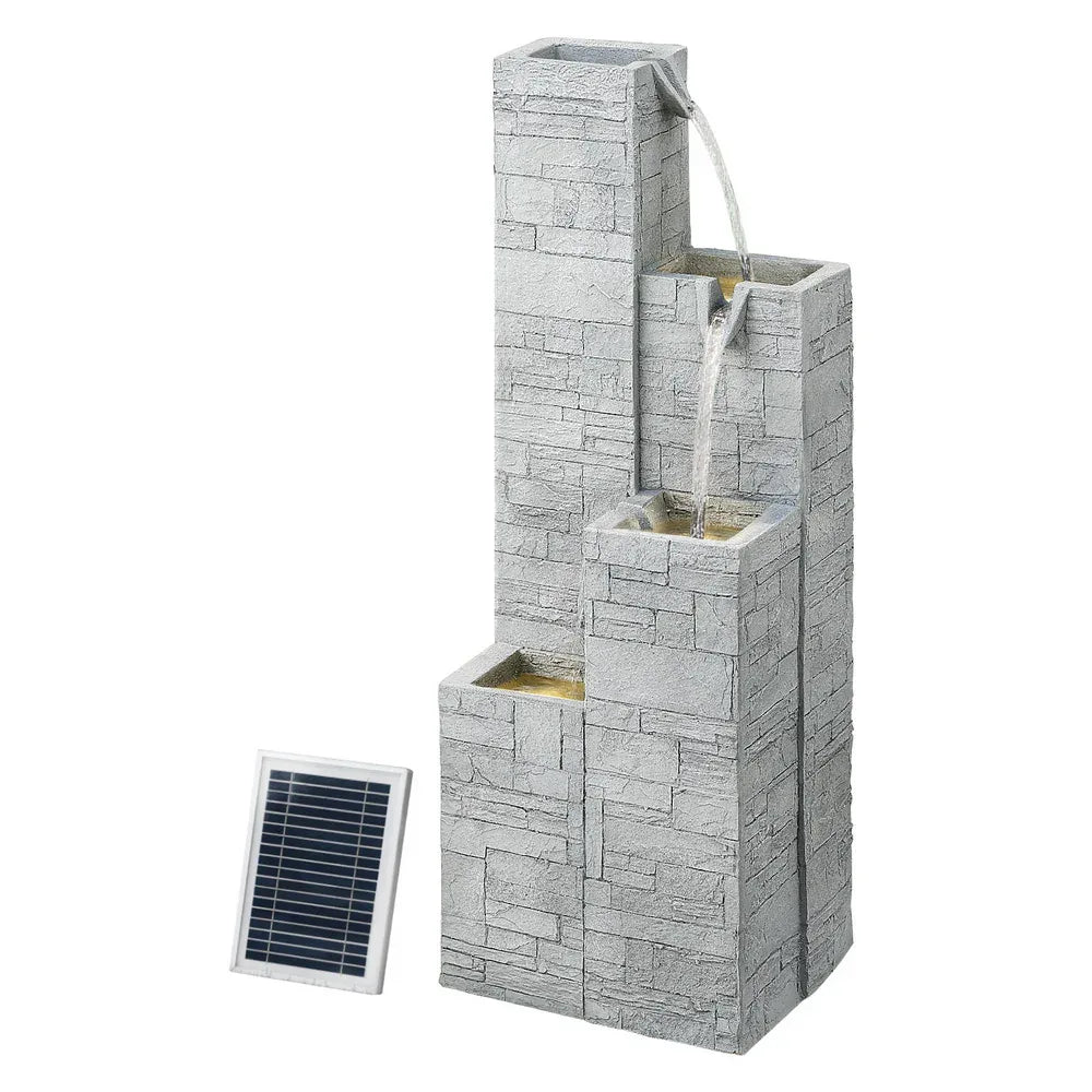 Gardeon Solar Fountain Water Feature Outdoor Indoor 4-Tier Square Cascading Beige - Mekamart Australia