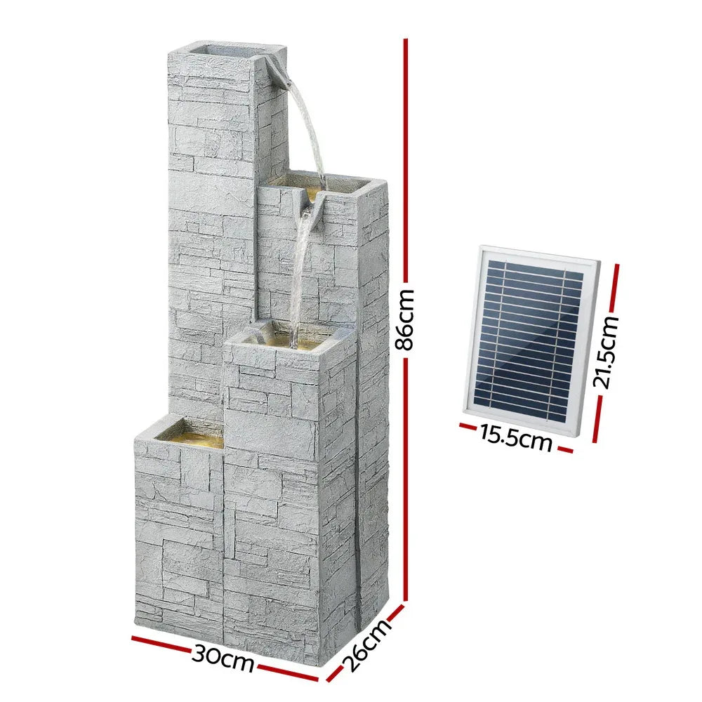 Gardeon Solar Fountain Water Feature Outdoor Indoor 4-Tier Square Cascading Beige - Mekamart Australia