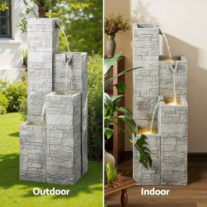 Gardeon Solar Fountain Water Feature Outdoor Indoor 4-Tier Square Cascading Beige - Mekamart Australia
