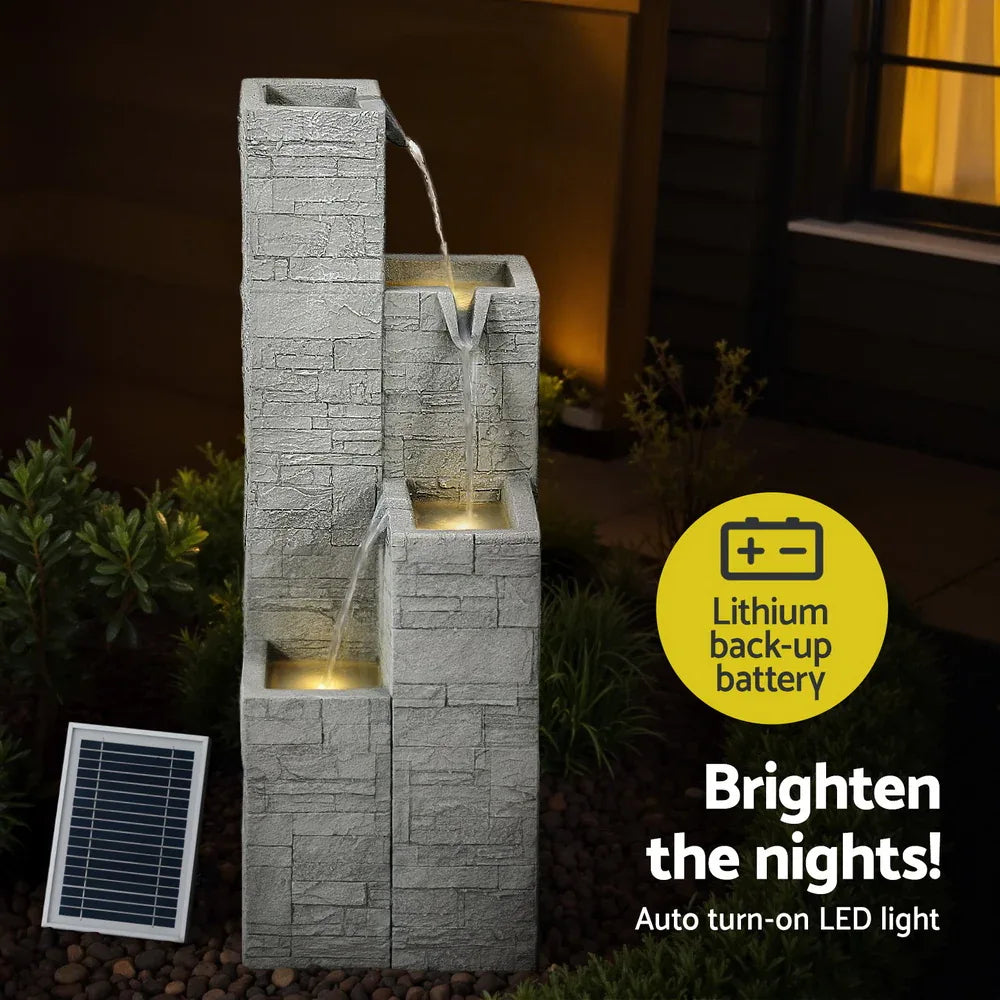 Gardeon Solar Fountain Water Feature Outdoor Indoor 4-Tier Square Cascading Beige - Mekamart Australia