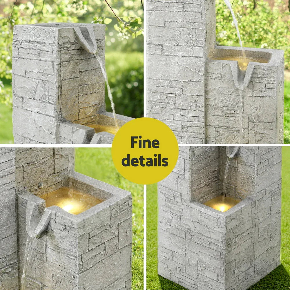 Gardeon Solar Fountain Water Feature Outdoor Indoor 4-Tier Square Cascading Beige - Mekamart Australia
