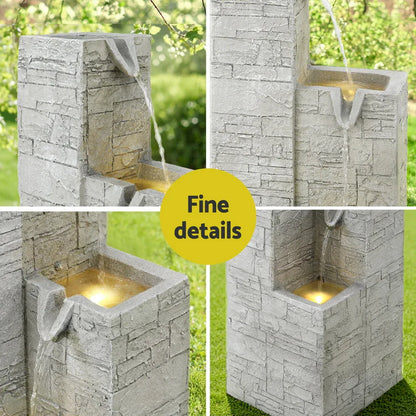 Gardeon Solar Fountain Water Feature Outdoor Indoor 4-Tier Square Cascading Beige - Mekamart Australia