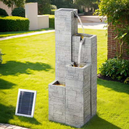 Gardeon Solar Fountain Water Feature Outdoor Indoor 4-Tier Square Cascading Beige - Mekamart Australia