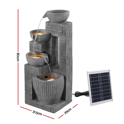 Gardeon Solar Fountains Water Features Cascading Design Polyresin 80cm Grey