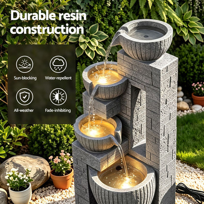 Gardeon Solar Fountains Water Features Cascading Design Polyresin 80cm Grey
