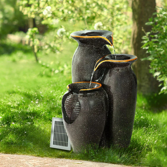 Gardeon Solar Fountain Water Fountain Feature Cascading Fountain LED Lights 76CM Grey - Mekamart Australia