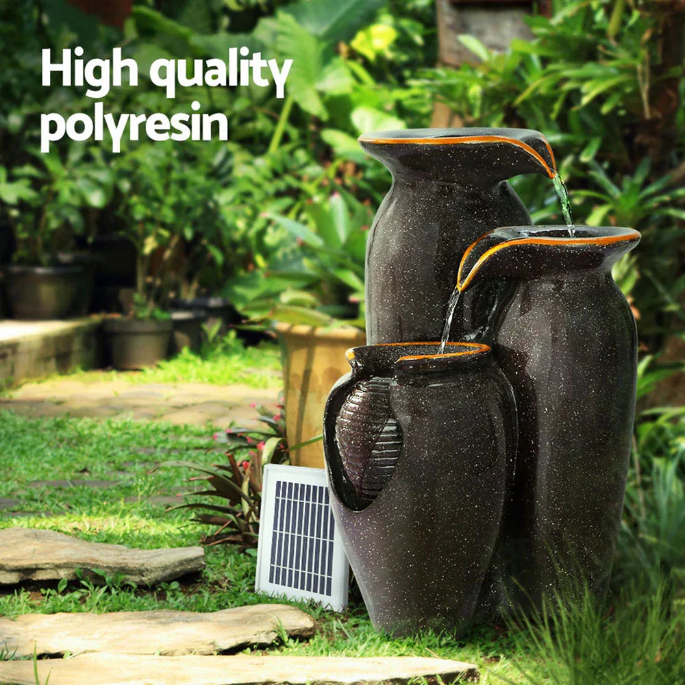 Gardeon Solar Fountain Water Fountain Feature Cascading Fountain LED Lights 76CM Grey - Mekamart Australia